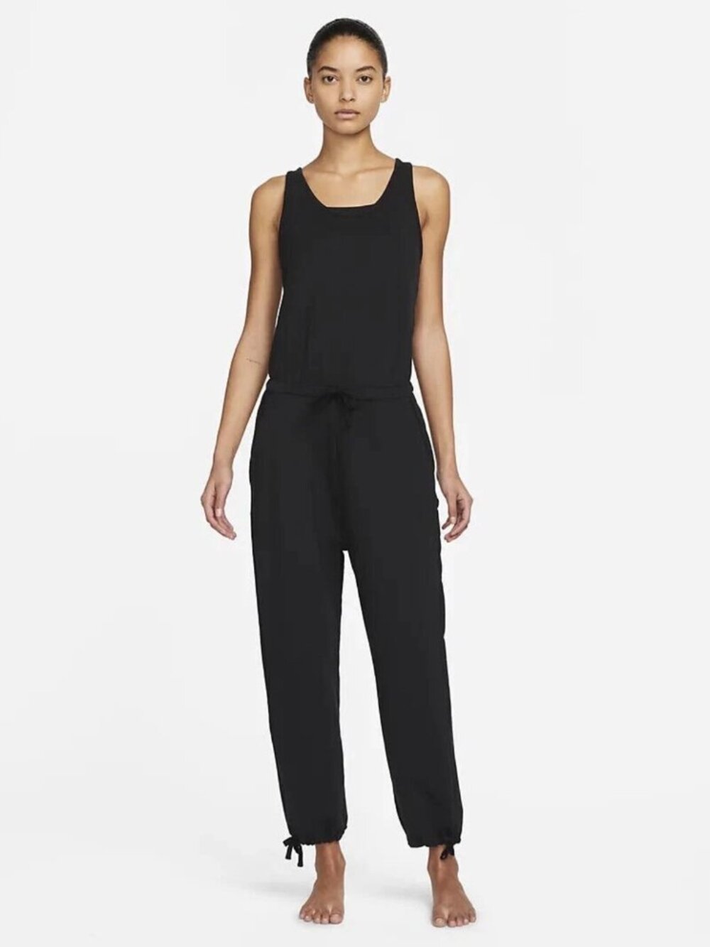 Nike Yoga Dri FIT Luxe Jumpsuit S Black Ankle Tie Drawstring Lounge Activewear